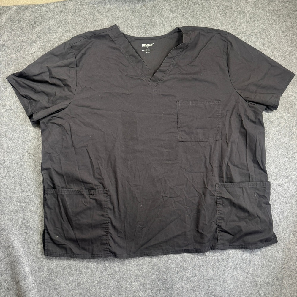 Scrubstar Unisex Premium V Neck Scrub Top 3XL Black 3 Pocket Medical Uniform